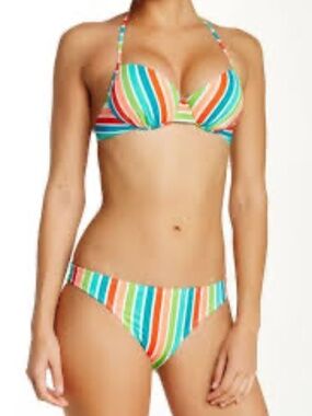 THE BIKINI LAB MULTICOLOR RAINBOW STRIPED TWO PIECE PUSH UP BIKINI NWT
